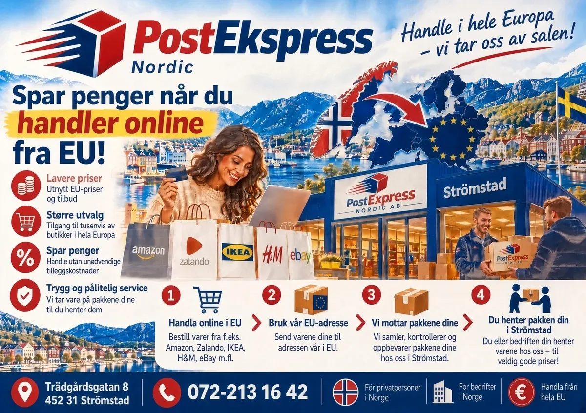 Post Express Nordic – illustrasjon av netthandel og pakkemottak i Strömstad