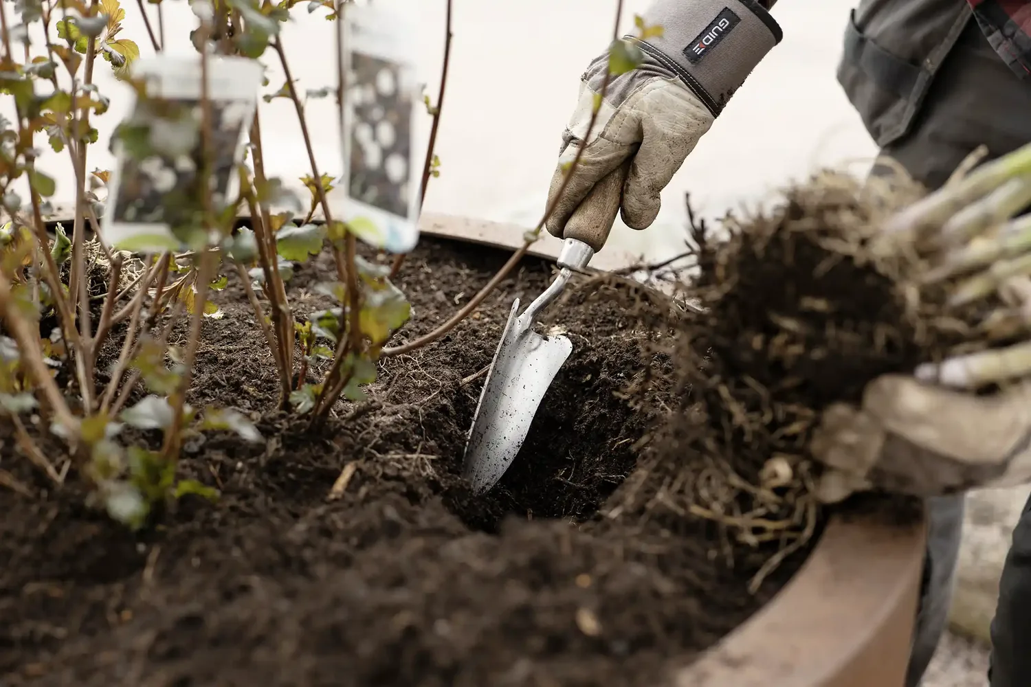 Beplantning i en plantekasse utført av Växtbygget.